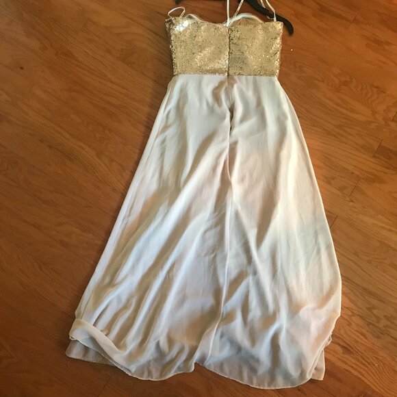 B2 JASMINE: PINK SEQUIN AND CHIFFON STRAPLESS MAXIDRESS SIZE 10 - Picture 3 of 4